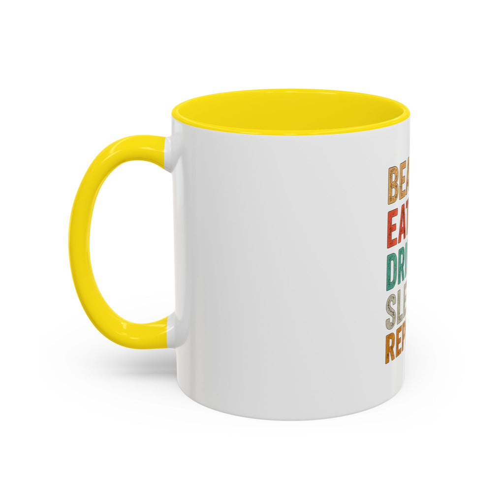 "Beach, Eat, Drink, Sleep, Repeat" Accent Coffee Mug (11, 15oz)