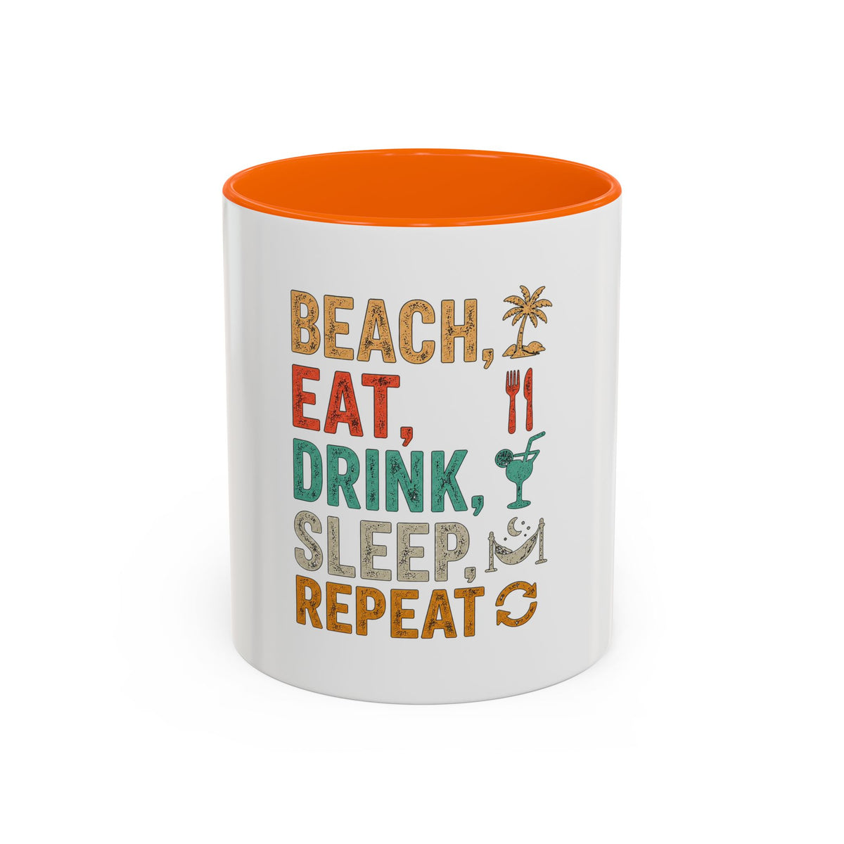 "Beach, Eat, Drink, Sleep, Repeat" Accent Coffee Mug (11, 15oz)