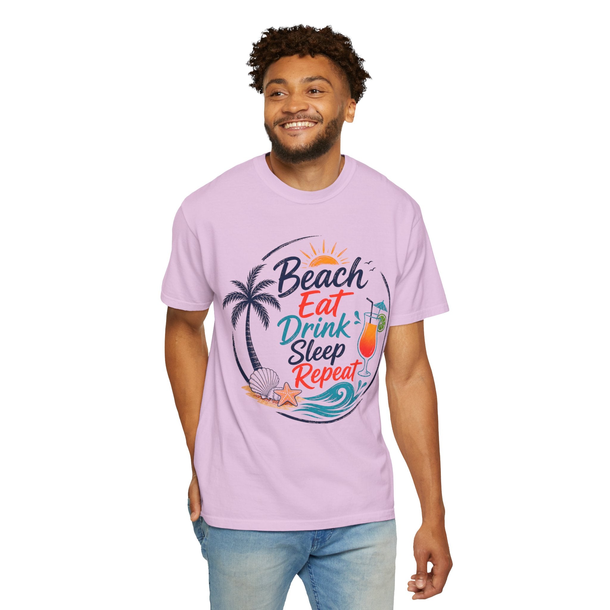 Beach, Eat, Drink, Sleep, Repeat T-Shirt — Tropical Shell Graphic Tee