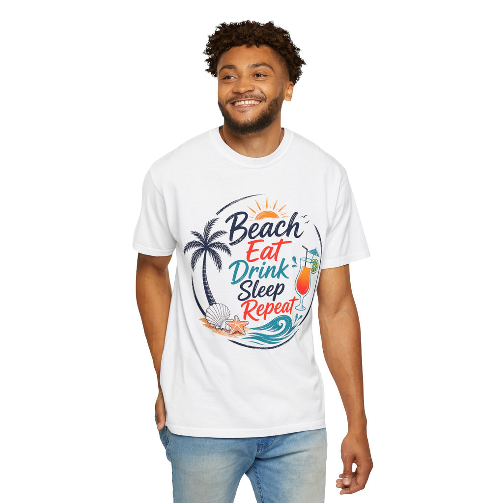Beach, Eat, Drink, Sleep, Repeat T-Shirt — Tropical Shell Graphic Tee