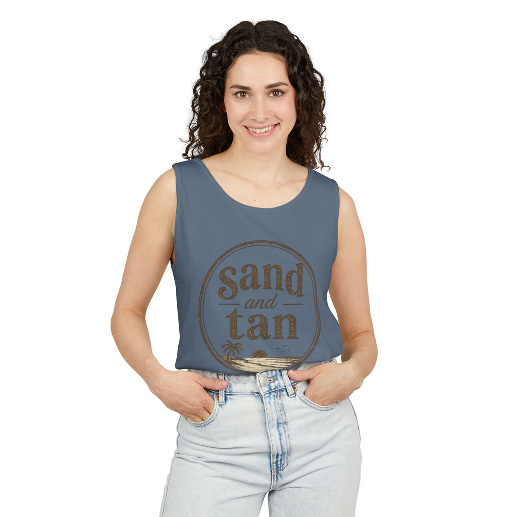 Sand and Tan Beach Tank Top — Vintage Surf Graphic