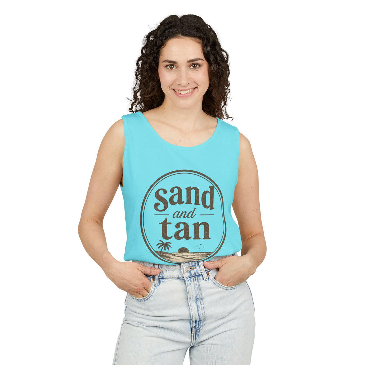 Sand and Tan Beach Tank Top — Vintage Surf Graphic