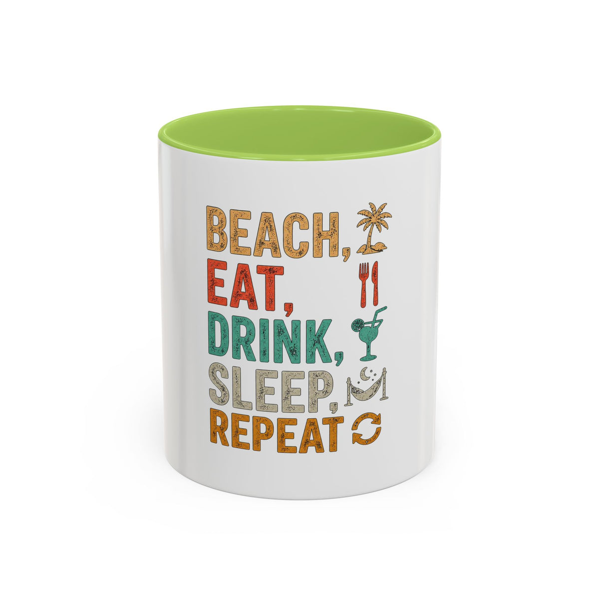"Beach, Eat, Drink, Sleep, Repeat" Accent Coffee Mug (11, 15oz)
