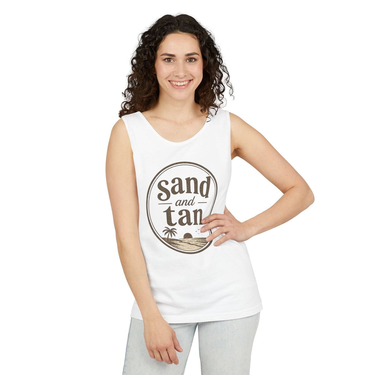 Sand and Tan Beach Tank Top — Vintage Surf Graphic