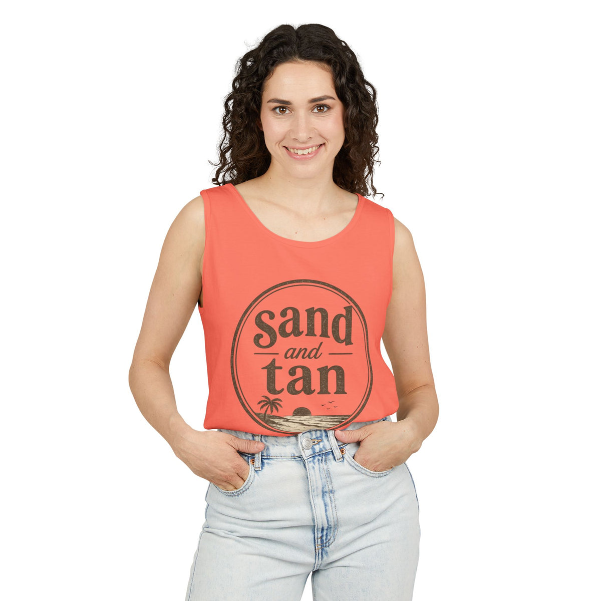 Sand and Tan Beach Tank Top — Vintage Surf Graphic