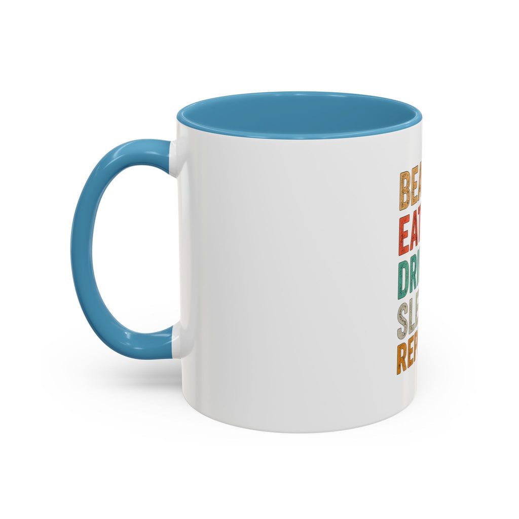 "Beach, Eat, Drink, Sleep, Repeat" Accent Coffee Mug (11, 15oz)