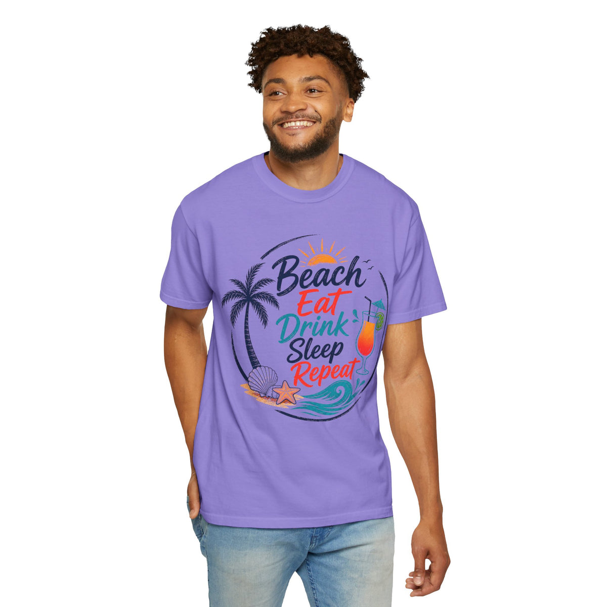 Beach, Eat, Drink, Sleep, Repeat T-Shirt — Tropical Shell Graphic Tee