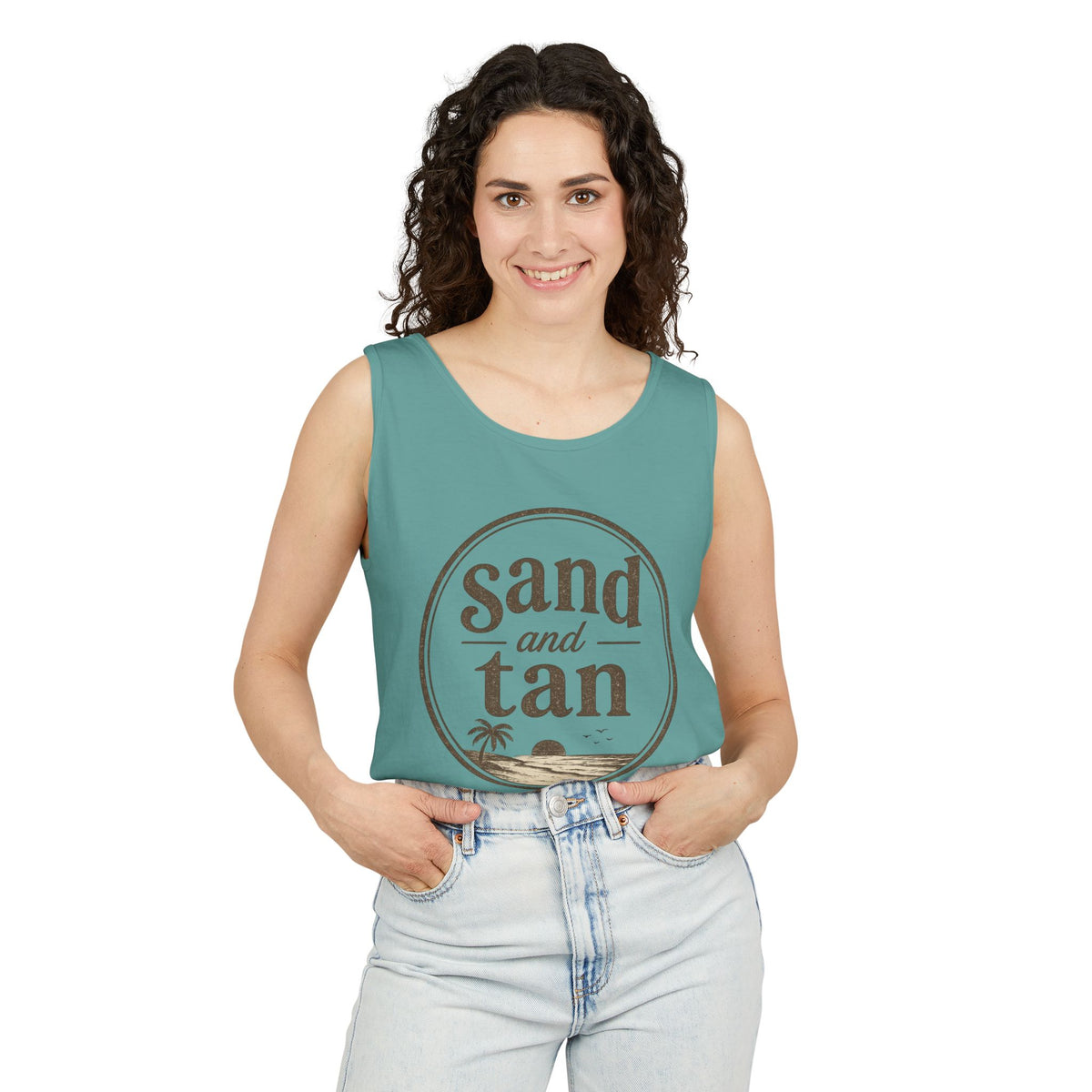 Sand and Tan Beach Tank Top — Vintage Surf Graphic