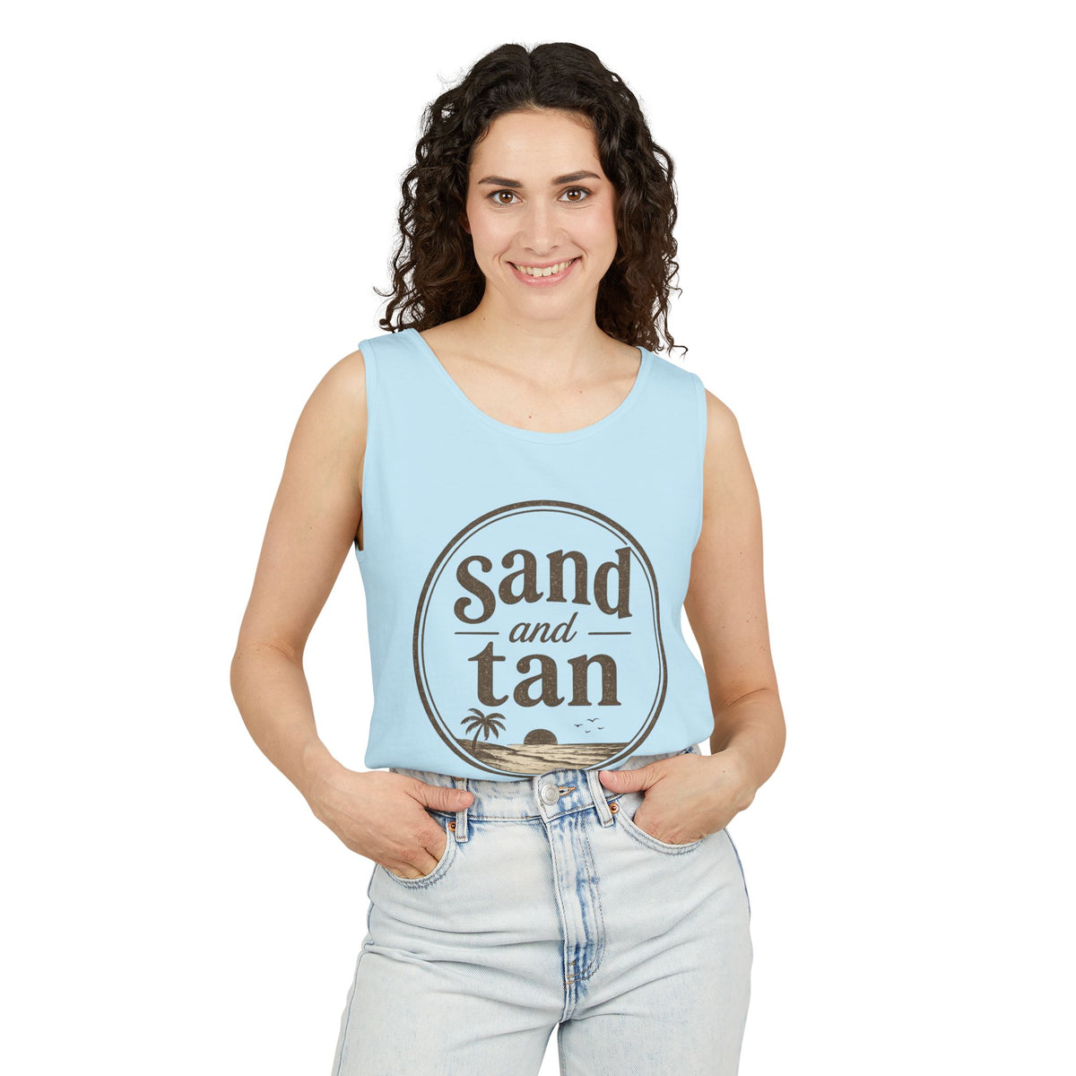 Sand and Tan Beach Tank Top — Vintage Surf Graphic