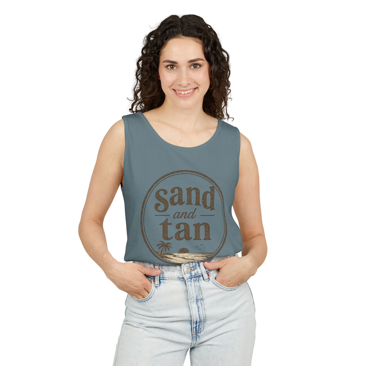 Sand and Tan Beach Tank Top — Vintage Surf Graphic