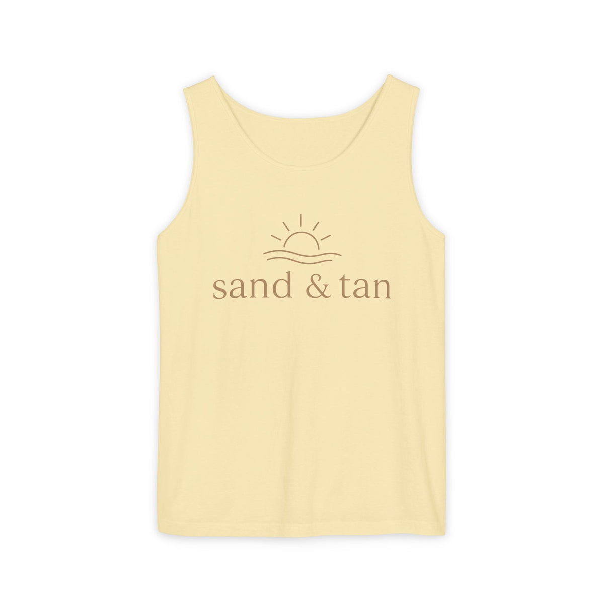 Sand & Tan Beach Tank Top — Minimal Sunrise Graphic