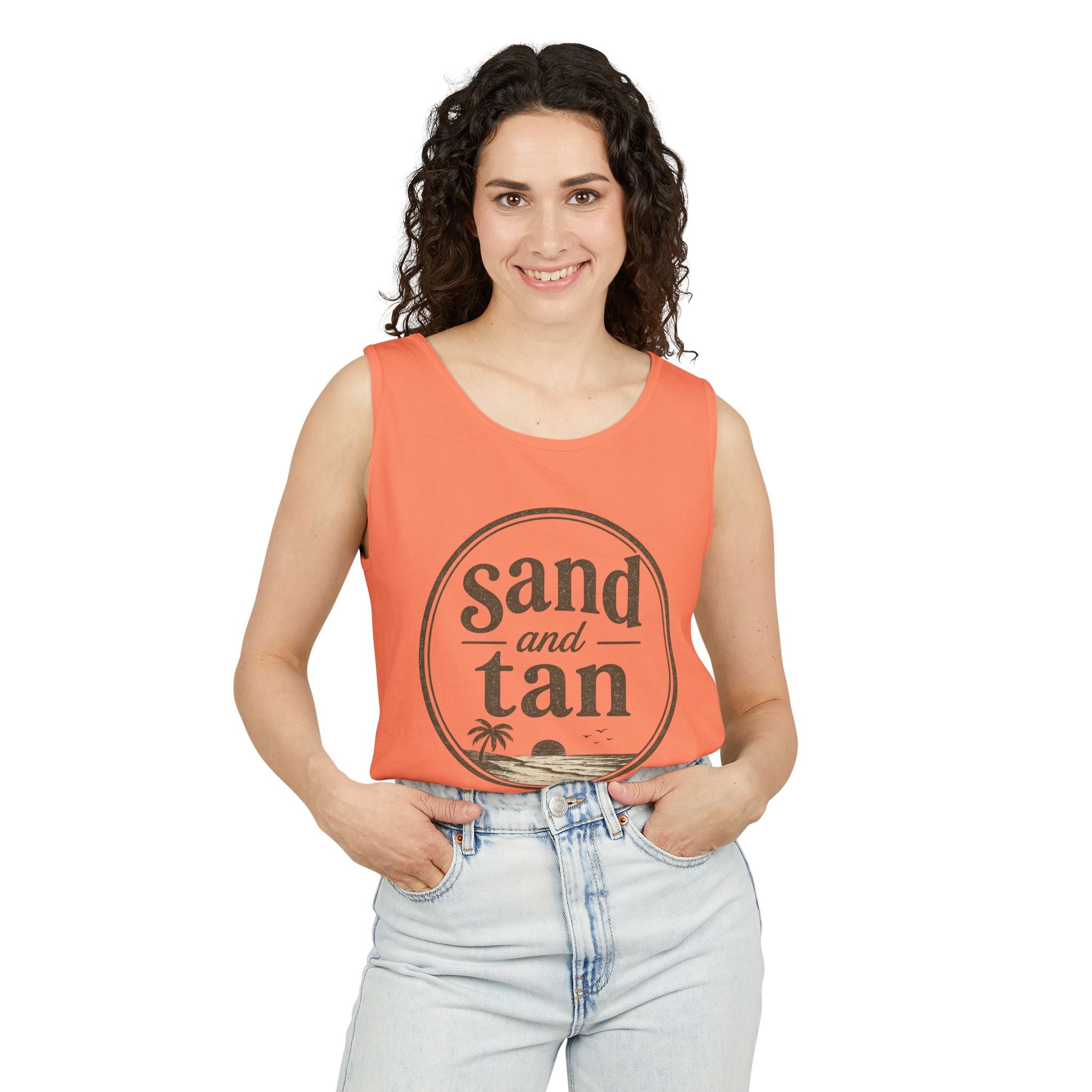 Sand and Tan Beach Tank Top — Vintage Surf Graphic