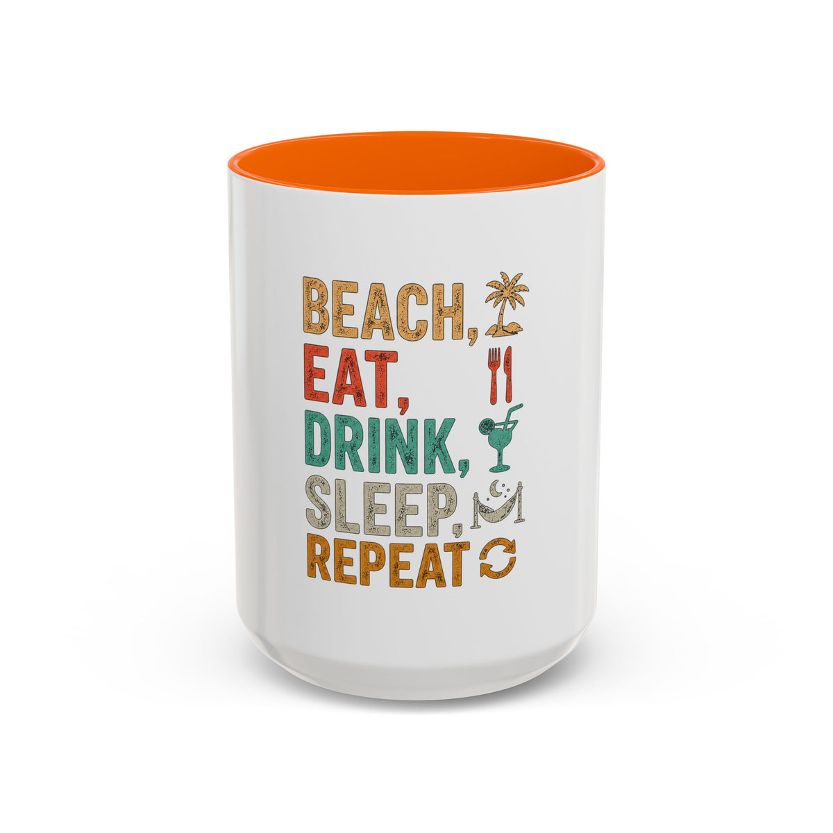 "Beach, Eat, Drink, Sleep, Repeat" Accent Coffee Mug (11, 15oz)