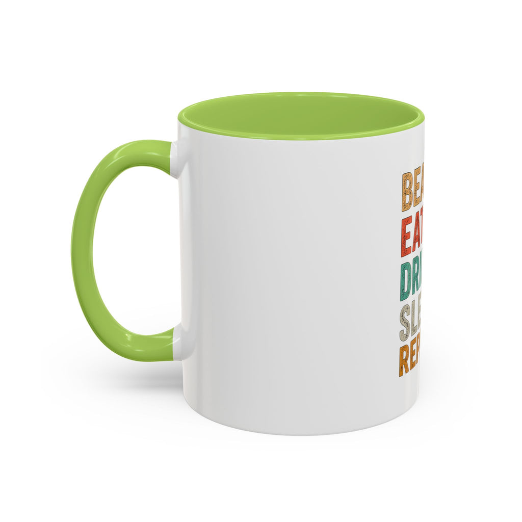 "Beach, Eat, Drink, Sleep, Repeat" Accent Coffee Mug (11, 15oz)